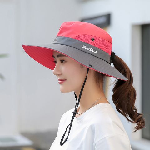 Women's Korean Style Color Block Wide Eaves Sun Hat