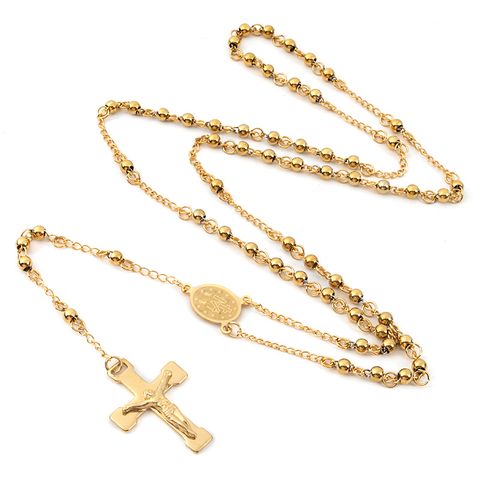 Ethnic Style Cross Stainless Steel Beaded Plating Pendant Necklace