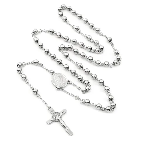 Ethnic Style Cross Stainless Steel Beaded Pendant Necklace