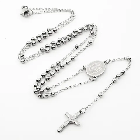 Ethnic Style Cross Stainless Steel Beaded Pendant Necklace