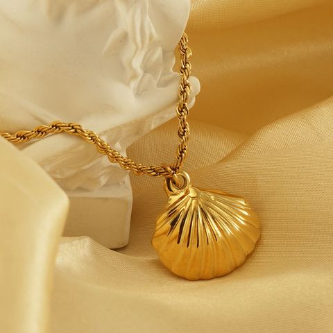 304 Stainless Steel 18K Gold Plated Vacation Plating Shell Pendant Necklace