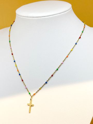 Lässig Einfacher Stil Kreuzen Edelstahl 304 Emaille Überzug 14 Karat Vergoldet Frau Lange Halskette