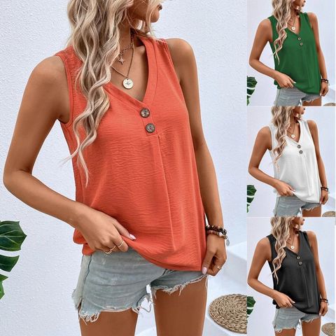 Women's T-shirt Sleeveless T-shirts Button Streetwear Solid Color