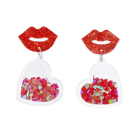 Modern Style Lips Heart Shape Arylic Women's Drop Earrings