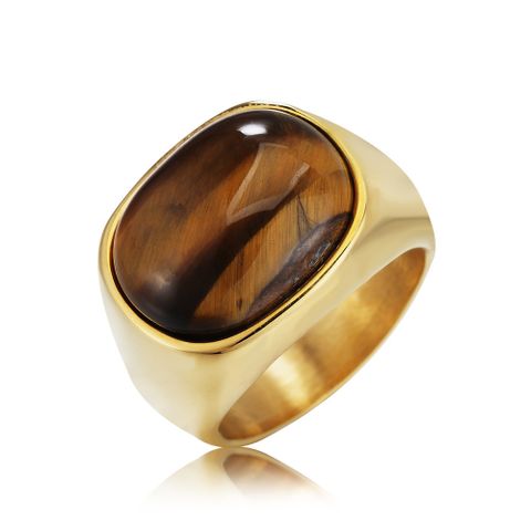 Hip-hop Exaggerated Oval Stainless Steel Inlay Tiger Eye Men's Rings