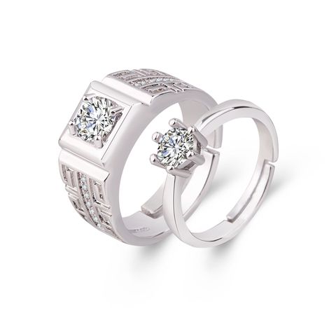 Romantic Shiny Round Square Copper Plating Inlay Zircon White Gold Plated Rings