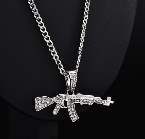 Hip Hop Pistola Aleación Embutido Diamantes De Imitación Hombres Collar Colgante