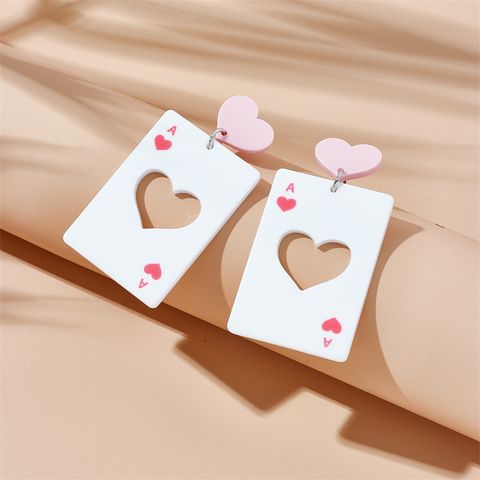 Cartoon Style Cute Poker Heart Shape Arylic Hollow Out Women's Drop Earrings