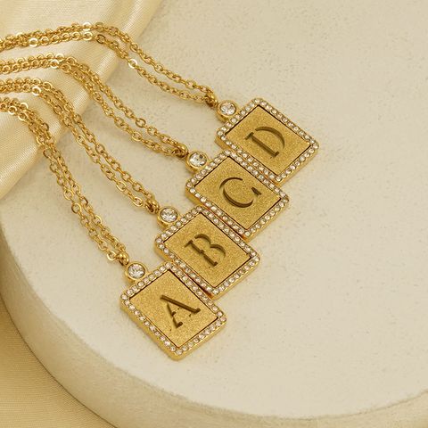 304 Stainless Steel 18K Gold Plated Casual French Style Commute Plating Inlay Letter Artificial Diamond Pendant Necklace