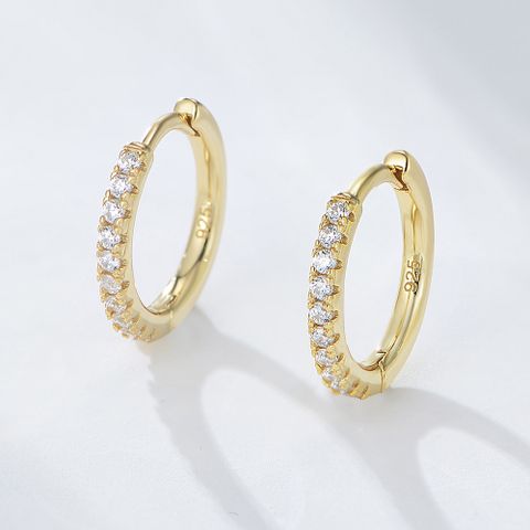 1 Pair Ins Style Korean Style Geometric Sterling Silver Inlay Zircon Hoop Earrings