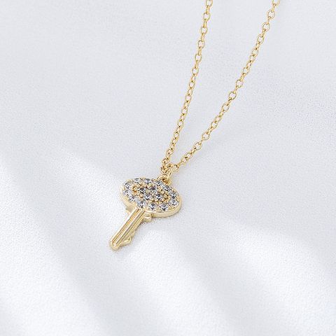 Wholesale Casual Simple Style Key Sterling Silver Zircon Pendant Necklace