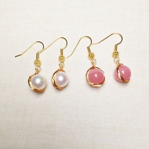 1 Pair Ethnic Style Geometric Copper Inlay Crystal Freshwater Pearl 18k Gold Plated Drop Earrings