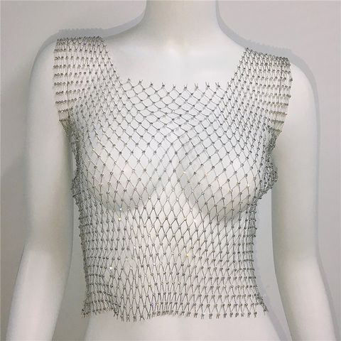 Women's Eyelet Top Crop Top Tank Tops Hollow Out Sexy Grid