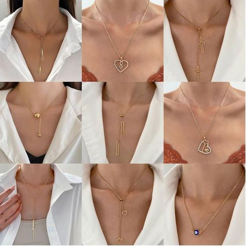 Alloy Gold Plated Silver Plated Casual Simple Style Plating Hollow Out Inlay Cross Infinity Heart Shape Zircon Pendant Necklace