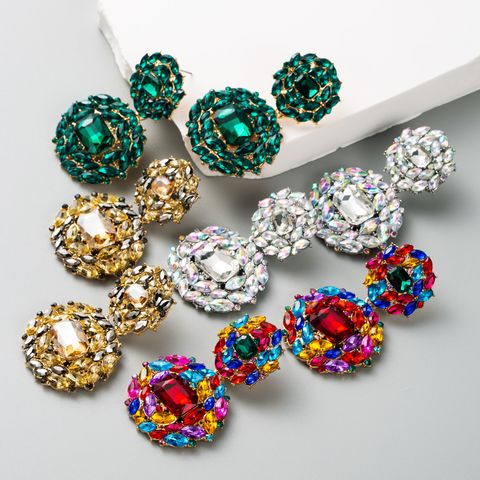 Elegant Glam Luxurious Round Alloy Rhinestone Rhinestones Gold Plated Women's Drop Earrings