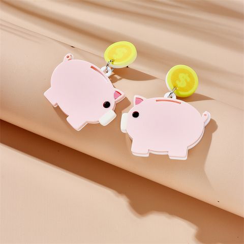 Cartoon Style Cute Pig Dollar Arylic Women's Drop Earrings