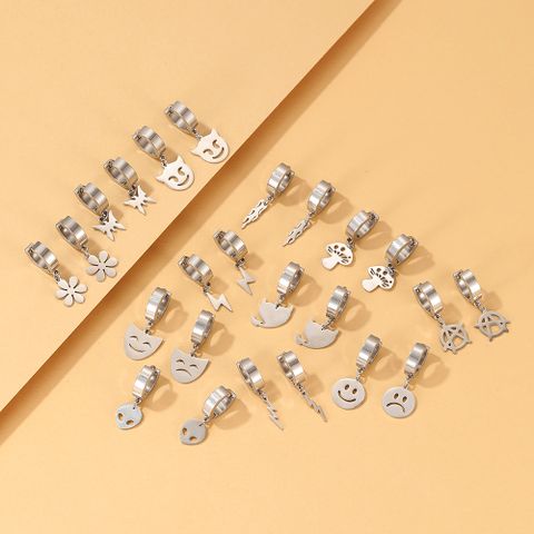 1 Piece Casual Simple Style Smiley Face Mushroom Butterfly Enamel Plating Hollow Out Stainless Steel Stainless Steel Drop Earrings