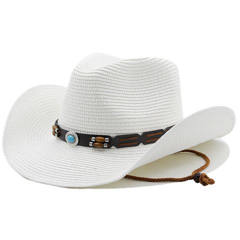 Unisex Basic Solid Color Patchwork Crimping Straw Hat