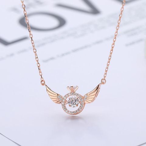 Lady Crown Wings Copper Inlay Artificial Gemstones Pendant Necklace