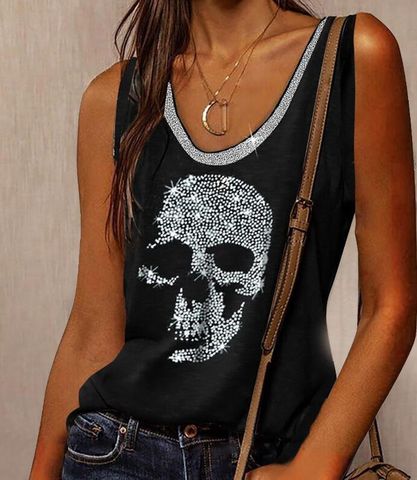 Camiseta De Mujer Camisetas Sin Mangas Estampado Streetwear Color Block Skull