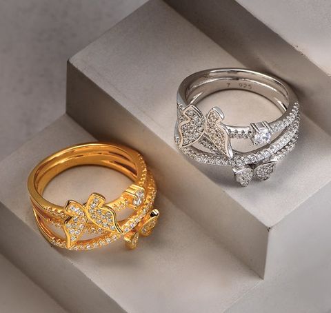 Wholesale Ins Style Korean Style Butterfly Sterling Silver Zircon Rings
