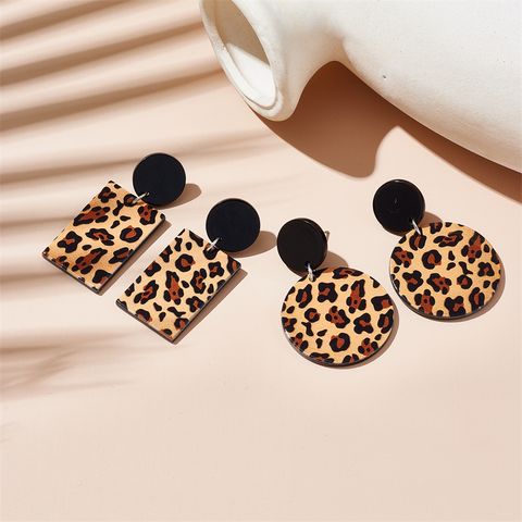 Vintage Style Round Leopard Rectangle Arylic Women's Drop Earrings
