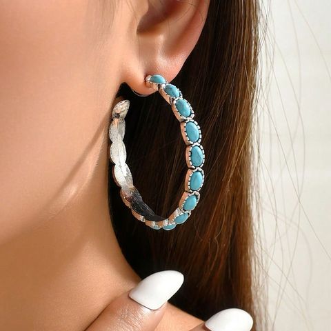 1 Pair Vintage Style Simple Style C Shape Inlay Alloy Turquoise Ear Studs