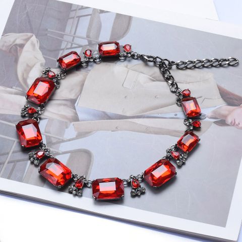 Exaggerated Square Alloy Inlay Glass Women's Necklace