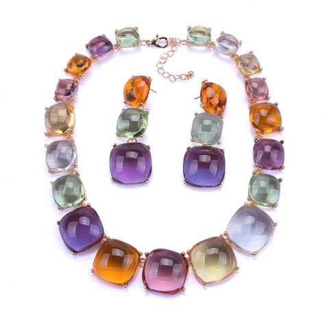 Exaggerated Square Alloy Inlay Resin Women's Necklace