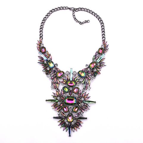 Exaggerated Luxurious Geometric Alloy Inlay Artificial Crystal Rhinestones Women's Necklace
