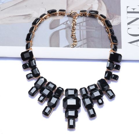 Exaggerated Square Alloy Inlay Glass Women's Necklace