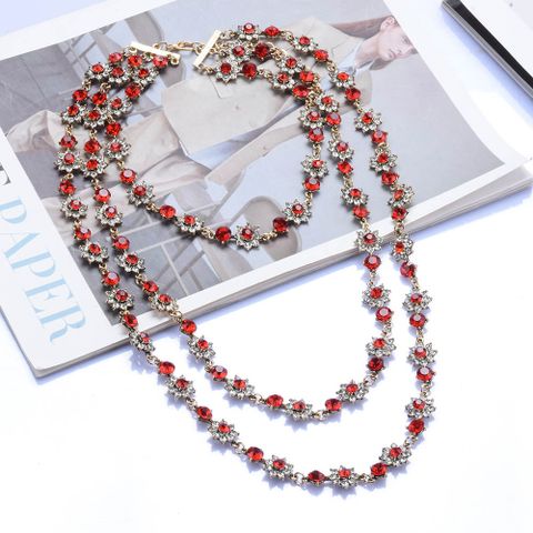 Exaggerated Flower Alloy Inlay Rhinestones Women's Layered Necklaces