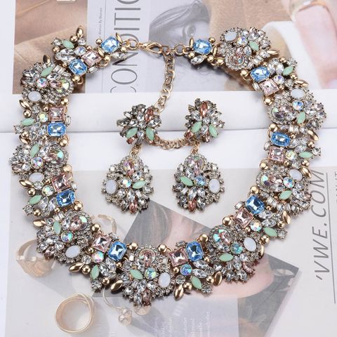 Exaggerated Geometric Artificial Crystal Rhinestones Alloy Wholesale Earrings Necklace