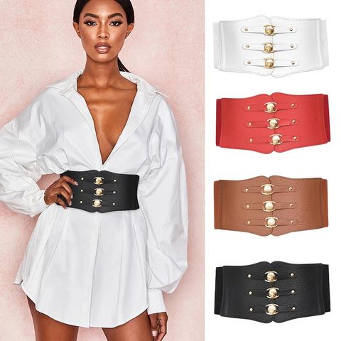 Vintage Style Solid Color Pu Leather Plastic Women's Leather Belts