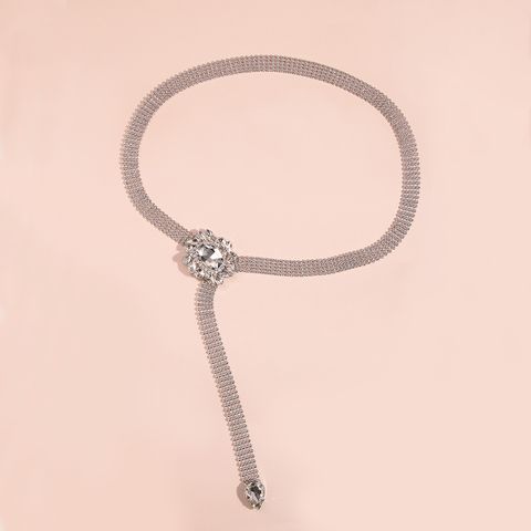 Elegante Geométrico Metal Embutido Diamantes De Imitación Mujeres Cinturones De Cadena