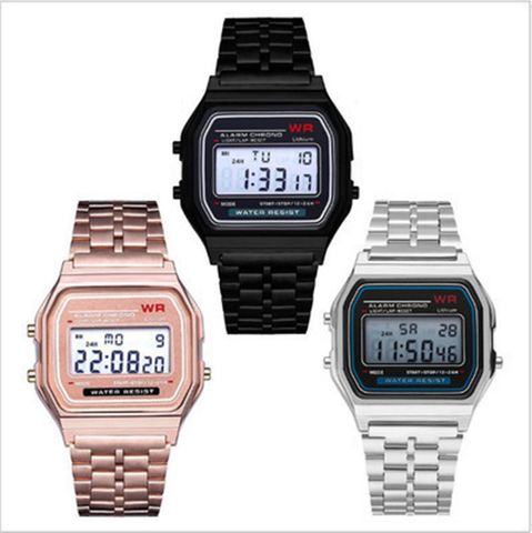 Casual Streetwear Square Double Side Snaps Electronic Women's Watches