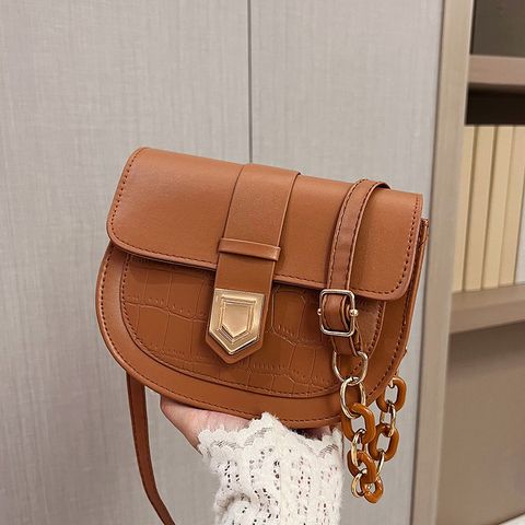 Women's Small Pu Leather Solid Color Elegant Classic Style Semicircle Flip Cover Shoulder Bag Crossbody Bag Saddle Bag