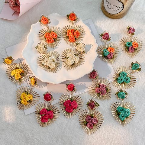 Sweet Flower Alloy Cloth Handmade Women's Drop Earrings