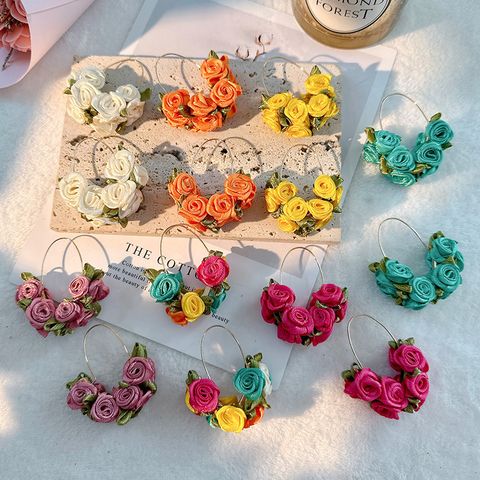 Sweet Flower Alloy Cloth Handmade Women's Earrings