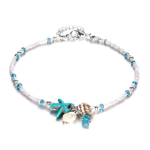Wholesale Jewelry Beach Starfish Conch Beaded Alloy Artificial Pearls Anklet
