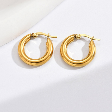 1 Pair Simple Style Round Polishing Plating 304 Stainless Steel 14K Gold Plated Hoop Earrings