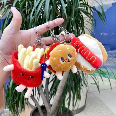 Cute Novelty Toast Hamburger Hot Dog Pp Cotton Plush Unisex Bag Pendant Keychain
