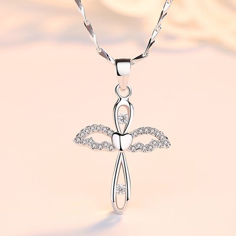 Simple Style Cross Zircon Sterling Silver Wholesale Pendants