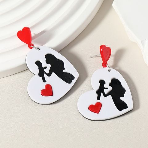1 Pair Cute Heart Shape Printing Arylic Drop Earrings