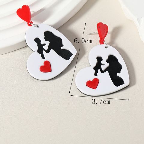 1 Pair Cute Heart Shape Printing Arylic Drop Earrings