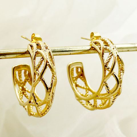 1 Pair Modern Style Commute C Shape Irregular Polishing Plating Hollow Out 304 Stainless Steel 14K Gold Plated Ear Studs