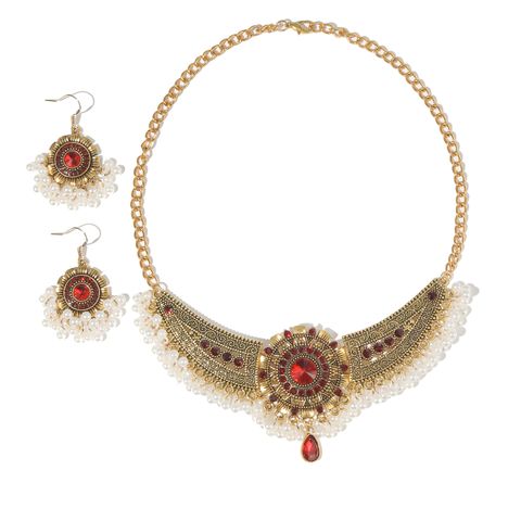 Glam Retro Luxurious Geometric Alloy Plating Inlay Artificial Pearls Rhinestones Gold Plated Women's Earrings Necklace