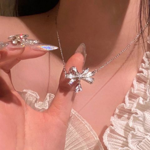Casual Bow Knot Alloy Plating Inlay Rhinestones Women's Pendant Necklace