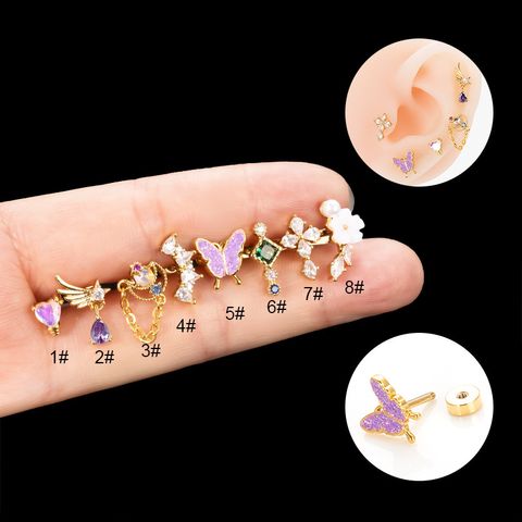 1 Piece Classic Style Star Heart Shape Butterfly Inlay Stainless Steel Copper Artificial Pearls Zircon Ear Studs