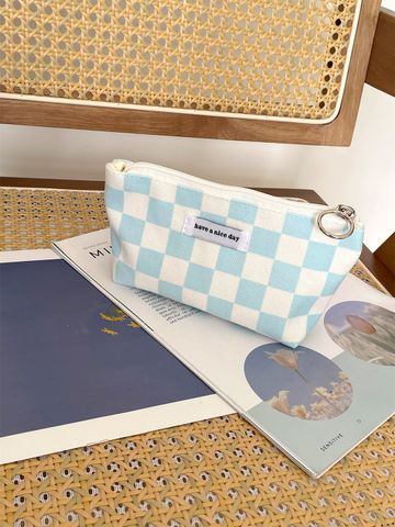 Cross-border Supply/candy Color Chessboard Grid Pencil Case Flocking Thickened Cosmetic Bag Portable Sundries Storage Bag